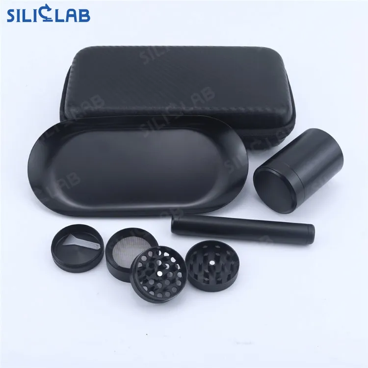 Portable Smoking Accessories Kit 5 IN 1 Accessories Set Rolling Tray Aluminum Alloy Storage Jar Metal Herb Grinder