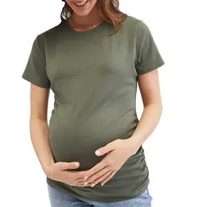 Новое поступление, эластичная футболка с круглым вырезом и боковыми рюшами для беременных, базовая футболка, спортивная майка, Одежда для беременных женщин