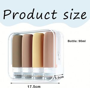 Ensemble de flacons de voyage 4 en 1 rechargeables de qualité alimentaire avec logo personnalisé, flacons de gel douche, shampoing et articles de toilette portables et compressibles - Product Image 4