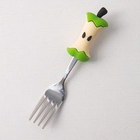 Ensemble créatif de cuillères à dessert et fourchettes à collation en acier inoxydable 304 avec manche en silicone mignon en forme de pomme, petit ustensile de cuisine pour café