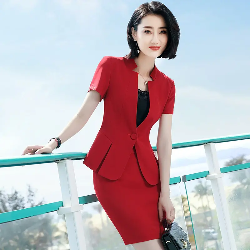 Women's suits with skirt 2 Piece Business Office Blazer black white red blue women slim fit Suit Set fashion ladies clothing
