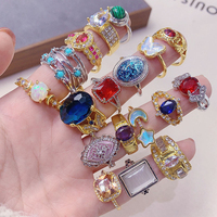 Lots Mixtes de Bagues Délicates Géométriques en Diamant CZ Zircon pour Femmes, Bagues de Fête en Alliage avec Pierres Précieuses en Verre Coloré et Cristal
