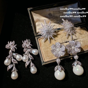 Orecchini da principessa sirena con perline tahitiane di mare profondo fiori ricchi zirconi e gioielli in ottone ciondolo in acciaio inossidabile - Product Image 4