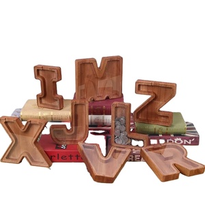 Clear Wood Creative Coin Bank Case Wooden Alphabet Money Box and Storage Wall Sign & Box Crafts