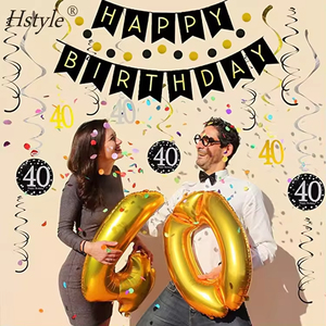 Hstyle 40e <span class=keywords><strong>anniversaire</strong></span> décorations Kit pour hommes femmes <span class=keywords><strong>40</strong></span> <span class=keywords><strong>ans</strong></span> fête noir or joyeux <span class=keywords><strong>anniversaire</strong></span> bannière suspendus tourbillons ballons - Product Image 3