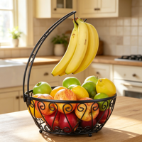Panier de rangement et de transport pour fruits et légumes avec support à bananes pour cuisine et garde-manger
