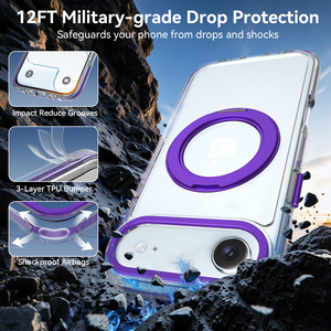<span class=keywords><strong>Precio</strong></span> <span class=keywords><strong>de</strong></span> Fábrica 360 °   Funda para Teléfono con Anillo Magnético Giratorio, Marco Metálico Morado para Lente, Transparente, Antigolpes, Personalizada - Product Image 4