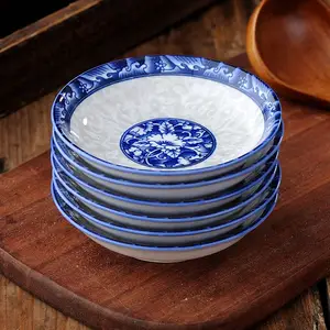 Chinese style pattern blue and white china 10 inch porcelain large size vintage blue serving plate for salad pancakes steak