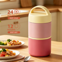 Boîte à lunch isotherme 2-en-1 personnalisable en acier inoxydable sans BPA, double compartiment, avec poignée portable, anti-fuite, pour le bureau et les voyages