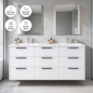 Wall Mounted Bathroom Vanity Cabinet White Modern Painted Drawers <b>Floating</b> Storage <b>Unit</b> - Product Image 3