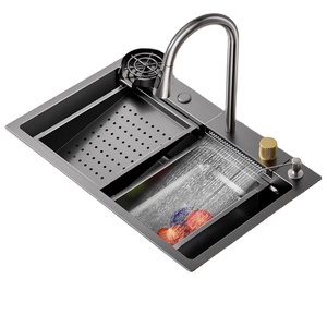 Multifunción negro Undermount <span class=keywords><strong>cascada</strong></span> moderna fregaderos de cocina inteligentes de acero inoxidable <span class=keywords><strong>banda</strong></span> para colgar en la pared lavabo para Baño - Product Image 2