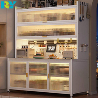 Meuble de rangement de cuisine à 5 niveaux avec roulettes, en acier, multifonctionnel, facile à nettoyer, pour micro-ondes, casseroles, vaisselle, avec porte vitrée