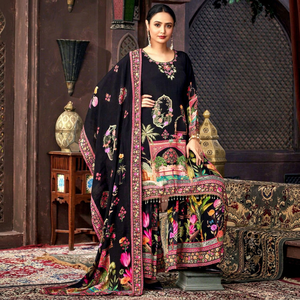 Costume Anarkali Palazzo en Georgette noire pour femmes, à séchage rapide, avec dupatta, vêtements ethniques indiens et pakistanais - Product Image 1