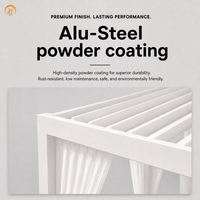 Pergola rétractable blanche en aluminium et acier 3x3,6m prête à l'emploi, stabilité supérieure, toit à lames renforcé avec maille