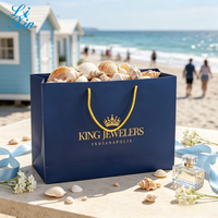Sac de shopping de luxe en carton bleu marine avec logo personnalisé en feuille d'or, sac cadeau avec poignée en corde de coton, écologique, pour bijouterie et vente au détail