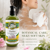 Gel Douche Hydratant au Geranium, Parfum Herbal Longue Durée, Nettoyant Corporel pour le Contrôle du Sébum du Dos, Lavage Doux 500ml