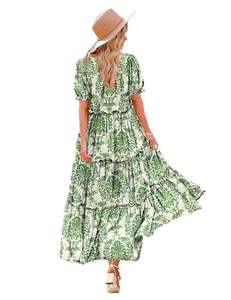 Vestido Floral de Verão para Mulheres com Mangas Bufantes e Saia em Camadas Estilo Vintage Tamanho Grande - Product Image 1