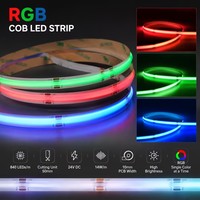 Tira de Luz LED RGB COB de Alta Luminosidad, 840 LED/m, DC24V, Flexible, 10mm de Ancho, 14W/m, IP33, Cortable, para Iluminación del Hogar