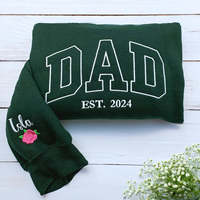 Sweat à capuche unisexe respirant personnalisé pour papa avec nom de enfant brodé, motif uni, en jersey, idéal pour l'hiver