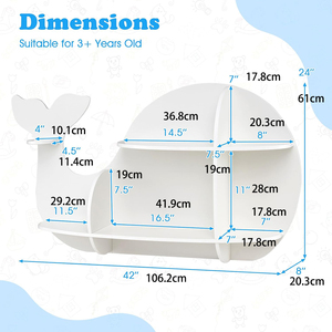<span class=keywords><strong>Estante</strong></span> de Pared con Forma de Ballena, Estantería <span class=keywords><strong>Flotante</strong></span> de Madera con 6 Estantes Abiertos <span class=keywords><strong>para</strong></span> Habitación Infantil o Guardería - Product Image 3
