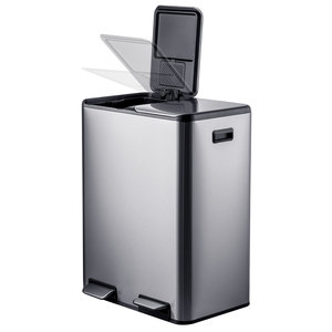 Soft Closing Pedal <strong>Bin</strong> Rectangular Stainless Steel 60 Liter <strong>Dual</strong> Compartments <strong>Kitchen</strong> Recycle <strong>Bin</strong> - Product Image 5
