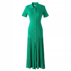 Abito da donna <span class=keywords><strong>in</strong></span> <span class=keywords><strong>maglia</strong></span> lunga <span class=keywords><strong>verde</strong></span> elegante fibbia oro snellente a-line Silhouette abiti a maniche corte per l'estate - Product Image 6