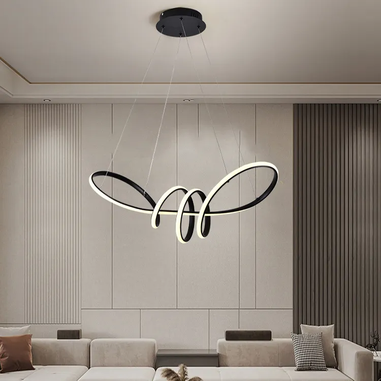 HIVIES Simple Design Nordic Acrylic Circular Ring Dimmable Ceiling Lamp Kitchen Lobby 120W Linear LED Pendant Chandeliers Light