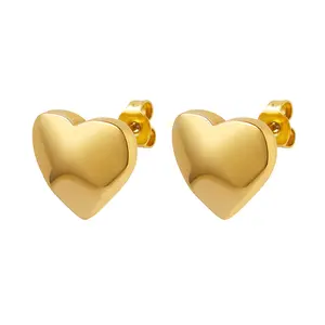 18k gold plated simple fashion hypoallergenic importar bisuteria china 316 stainless steel jewelry heart studs earrings