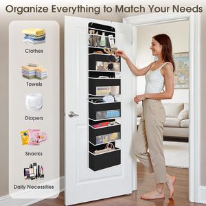 6 Tier Over The Door Organizer Hanging <b>Storage</b> With Clear Window Black Multi Purpose Closet Organizer For Behind - Product Image 6