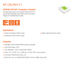 ไฟ LED OSRAM KP CSLPM1.F1 สีเขียวบริสุทธิ์ 554-566nm 680lm 4.2W AEC-Q102 สำหรับฉายภาพ HUD แสงเวที SMD LED ลดราคาพิเศษ - Product Image 2