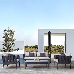 Hitam terbaik Modern luar teras furnitur taman luar ruangan tali Aluminium kursi Sofa Set untuk dijual