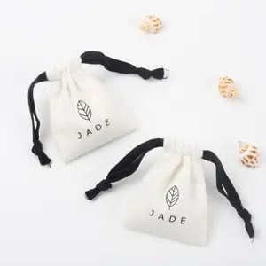 Bolsa de joyería de franela de algodón suave y reciclada, Mini bolsa con cordón para el polvo, collar de joyería y bolsa de pulsera