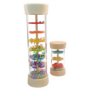 Jouet éducatif précoce en bois pour enfants, transfrontalier, simulateur de tube sonore de pluie, hochet <span class=keywords><strong>sablier</strong></span>, bâton arc-en-ciel, clochette de sable pour bébé - Product Image 1