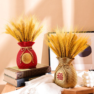 Bolsa de dinero de la suerte de estilo chino, adornos de figuritas de trigo dorado con letras fu, bolsa de la suerte para decoración de armario de Tv para el hogar - Product Image 1