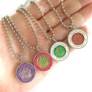 Collar con Medalla Católica Personalizada, Esmalte de Colores, San Cristóbal, Cadena de Bolas, Joyería Religiosa, Recuerdo, Medidor de <span class=keywords><strong>Cristo</strong></span> para Viajes - Product Image 2