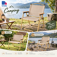 Chaise pliante légère Kermit, chaise de camping d'extérieur avec accoudoirs en bois pour le jardin, la terrasse et les activités de pêche