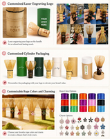 Fouet à matcha japonais artisanal en bambou violet Shin Chasen avec un charmant accessoire pour la cérémonie du matcha, outils et accessoires pour le set à matcha