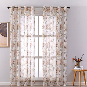 Venta al por mayor, cortinas de ventana impresas transparentes confeccionadas, cortinas florales de lujo para sala de estar y dormitorio - Product Image 2