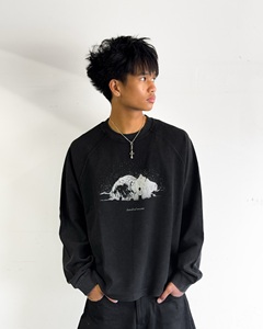 T-shirt <span class=keywords><strong>Termica</strong></span> a Maniche Lunghe Raglan in Maglia Waffle con Grafica Anime Dotwork, <span class=keywords><strong>Nera</strong></span> Sbiadita Effetto Vintage, Personalizzabile, per Commercio all'Ingrosso - Product Image 3