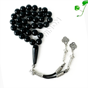 천연 블랙 마노 Aqeeq 10mm 타원형 비즈 아연 합금 + 스테인레스 스틸 이슬람기도 비즈 Tasbih 이슬람 묵주 - Product Image 3