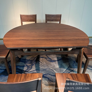 North American Black Walnut Solid <b>Wood</b> Round <b>Dining</b> <b>Table</b> <b>Extendable</b> Convertible For Home <b>Dining</b> Room - Product Image 3