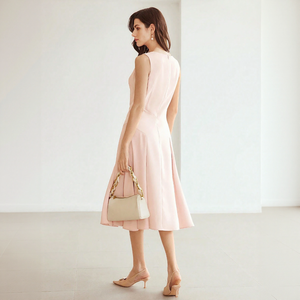 Robe élégante rose sans manches à col en V pour femme, <span class=keywords><strong>jupe</strong></span> évasée taille haute, idéale pour les mariages d'été, les cocktails et les soirées. - Product Image 2