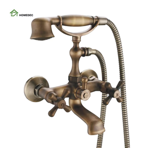 Copper Modern Dual Handle Floor Stand Wall <b>Mount</b> Bath With Square Shower Head Rain <b>Spray</b> Handheld Shower LY-1817 Cooper Shower - Product Image 1