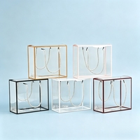 Sac d'emballage personnalisé avec poignée en corde, bordure dorée, pliable, pour bonbons, gâteaux, souvenirs, bouquets de fleurs, boîte cadeau transparente en plastique PET