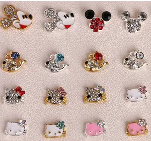 Qianya Nail Cartoon Rhinestones cartoon Mickey kitty Shaped Nail Art Charms 3D Cute Manicure Sticker For Nail Decals