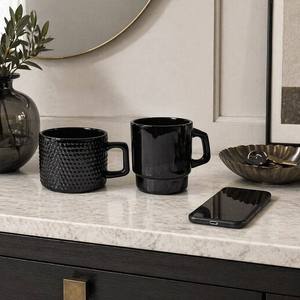 Tazza in Vetro Nero Solido Artigianale 260-460ml - Tazza da Caffè Moderna Industriale <span class=keywords><strong>a</strong></span> Righe e <span class=keywords><strong>Pois</strong></span> per Ufficio, Caffetteria, Regalo - Product Image 3