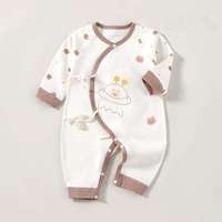 Combinaison Kimono Bébé ODM OEM à Manches Longues Imprimé Étoiles et Ours, Fermeture Latérale à Boutons Pression, Confortable pour Nouveau-né