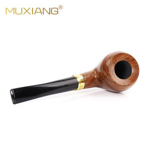 Muxiang Wooden Smoking Pipe Bent Type With Gold Ring For Tobacco Pipe Gift - Product Image 3