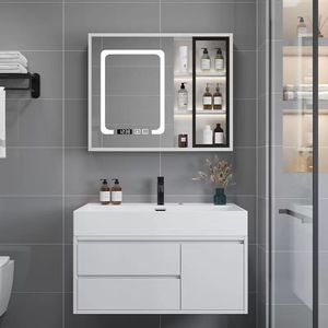 Modern Plywood Bathroom Vanity Cabinet Wash Basin LED Touch Illuminate Mirror Waterproof Eco-Friendly 1 Year Warranty Hotel Use - Product Image 2