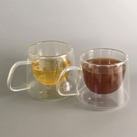 Tasse à café classique en verre borosilicate à double paroi, transparente, avec poignée, pour la maison et le bureau